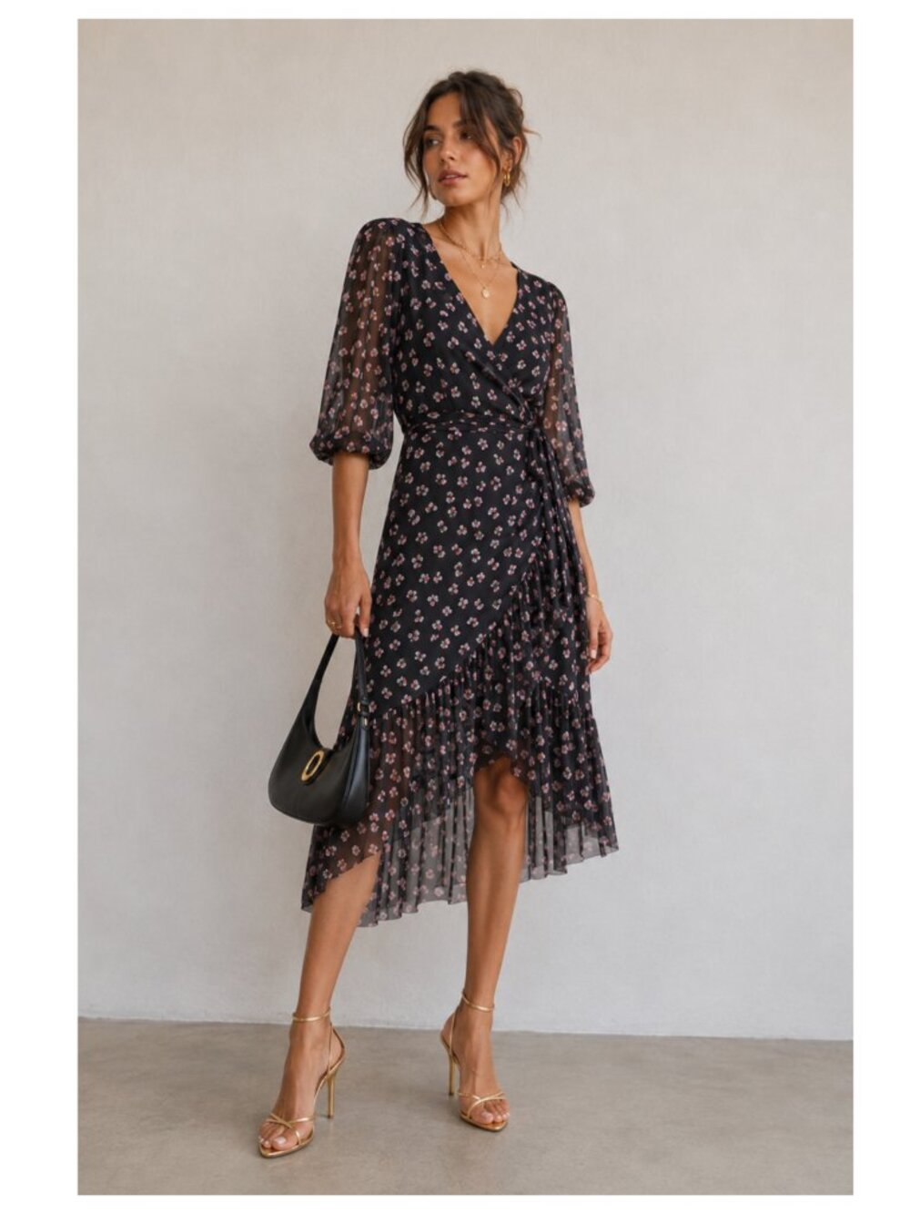 Ganni Tilden Floral Print Stretch Mesh Wrap Dress
